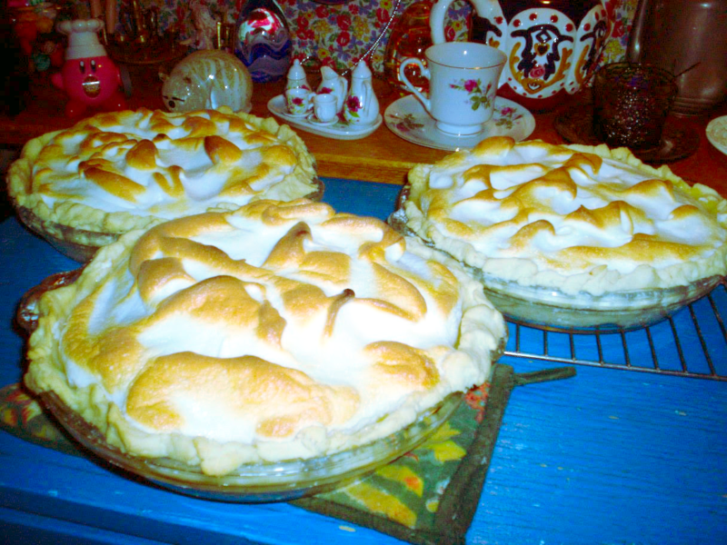 Three lemon meringue pies